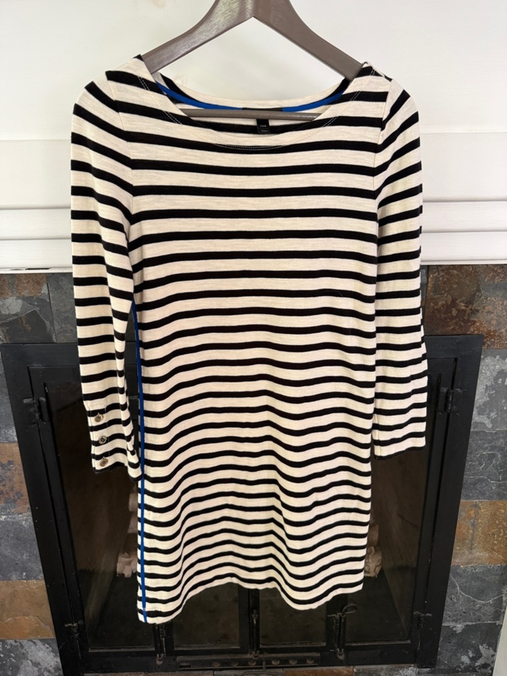 J. Crew Black & White Classic Striped Long-Sleeve Shift DRESS.XXXS. 100% Cotton.
